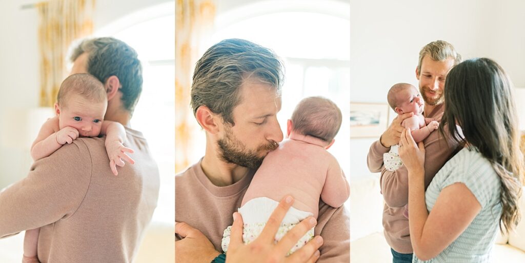 Three images of mother and father with newborn baby by Portland Newborn Photographer Emilie Phillipson Photography. 