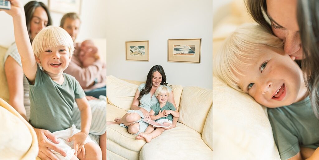 Three images of mother and father with newborn baby by Portland Newborn Photographer Emilie Phillipson Photography. 