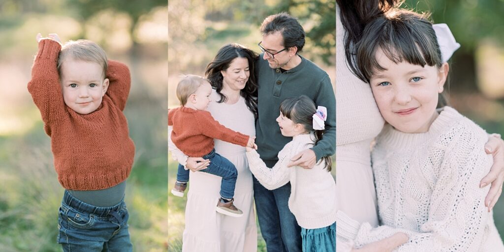 Three images of mother, daughter, and son playing during Fall Family Session in Portland Oregon by Emilie Phillipson Photography. 