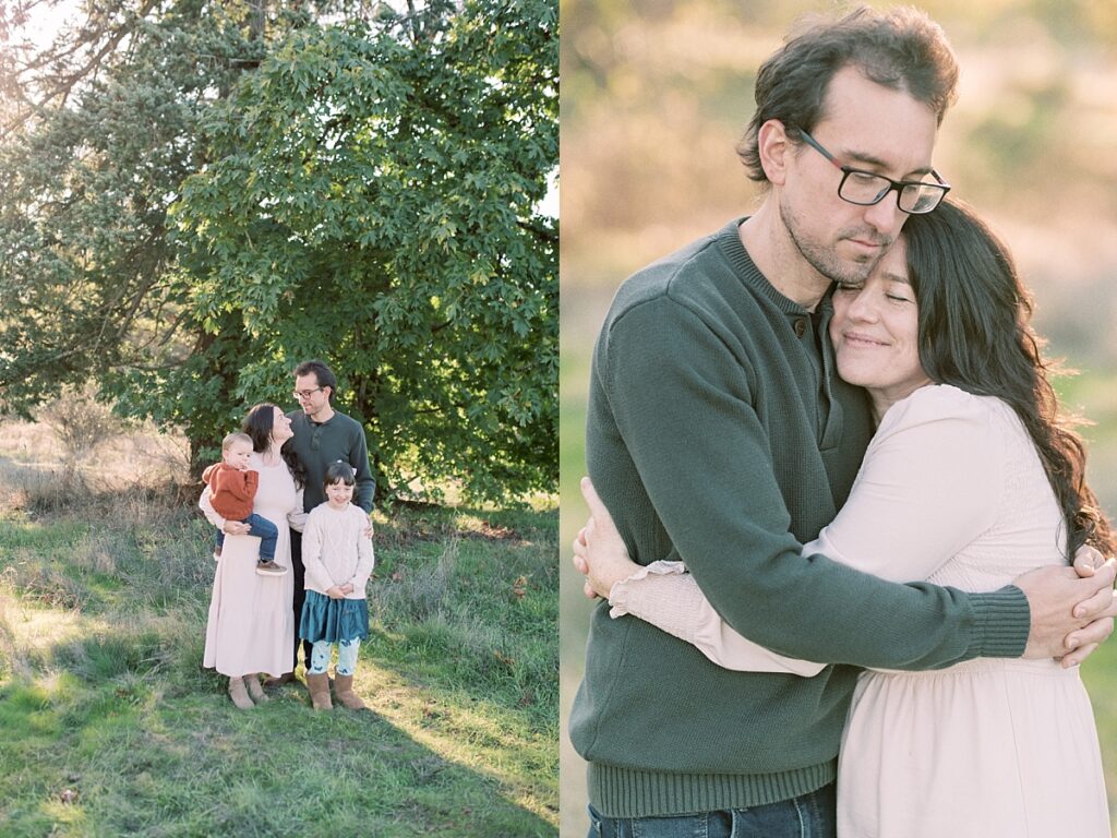 Two images of mother, daughter, and son playing during Fall Family Session in Portland Oregon by Emilie Phillipson Photography. 